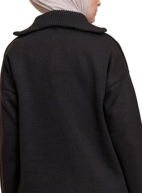 Black Zipper knitted Suit - Khotwh