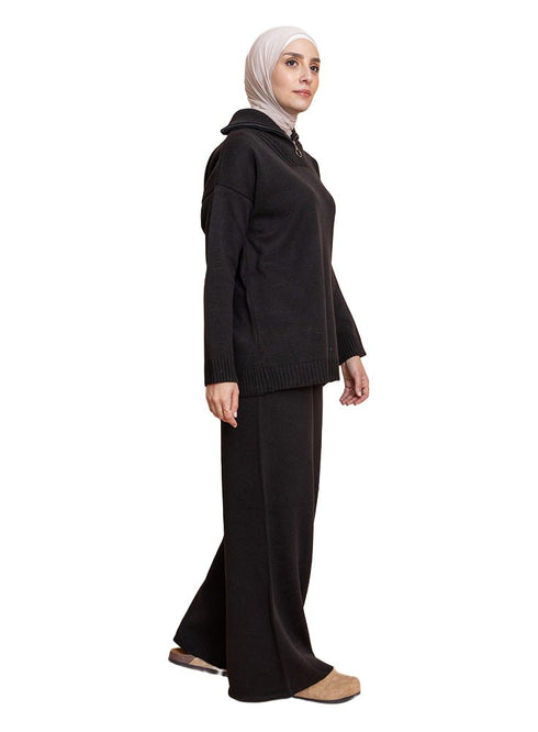 Black Zipper knitted Suit - Khotwh