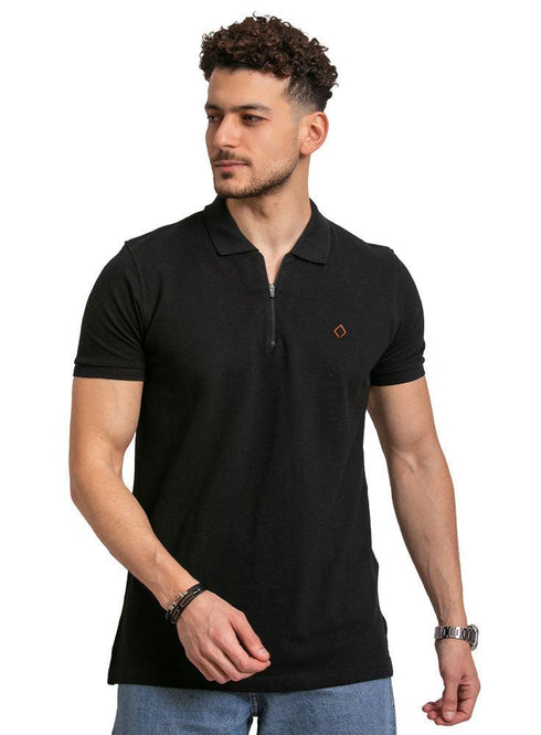 Black Zipper Polo - Khotwh