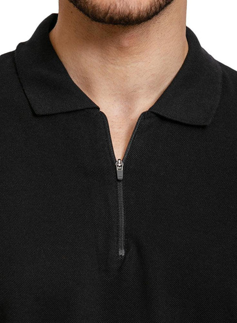 Black Zipper Polo - Khotwh