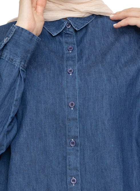 Blue Button - Back Denim Shirt - Khotwh