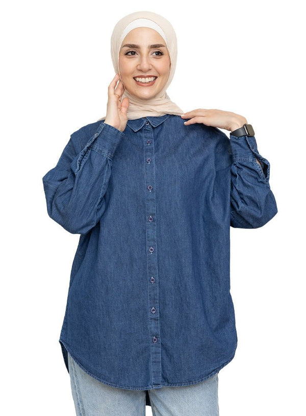 Blue Button - Back Denim Shirt - Khotwh