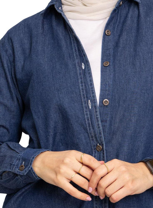 Blue Long Jeans Shirt - Khotwh