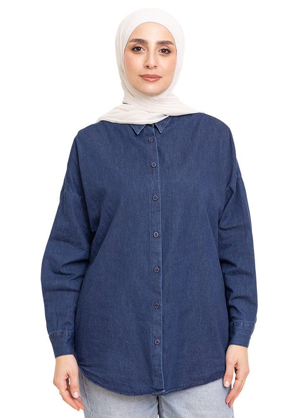 Blue Over Size Denim Shirt - Khotwh
