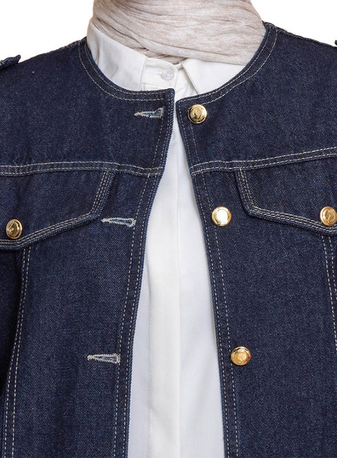 Blue Round Jacket Jeans - Khotwh