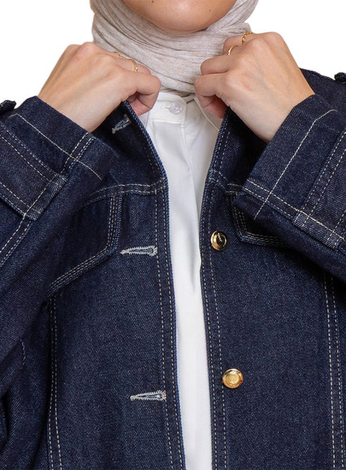 Blue Round Jacket Jeans - Khotwh