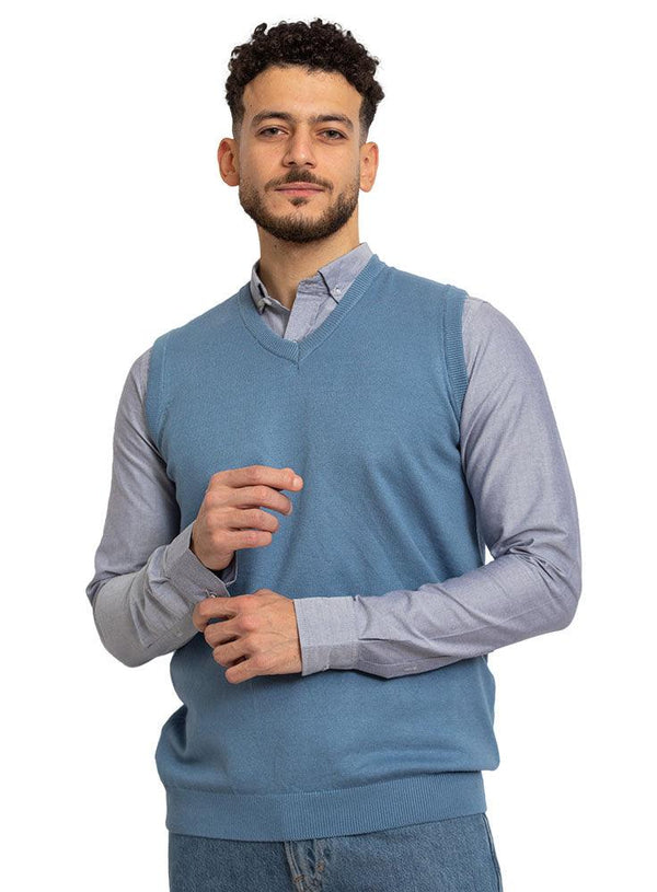 Blue V - neck Knit Vest - Khotwh