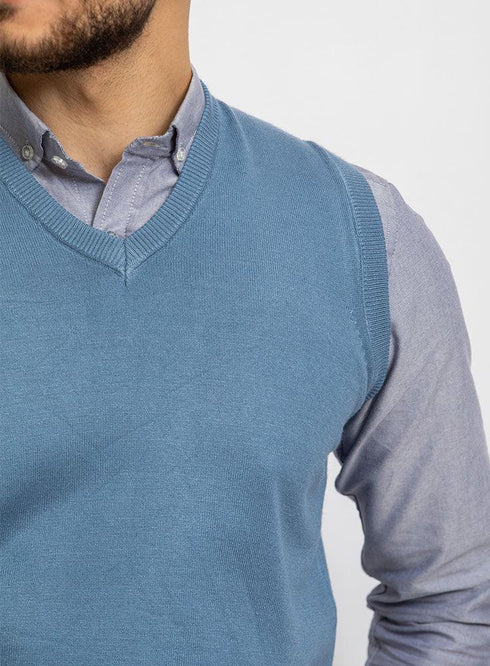 Blue V - neck Knit Vest - Khotwh