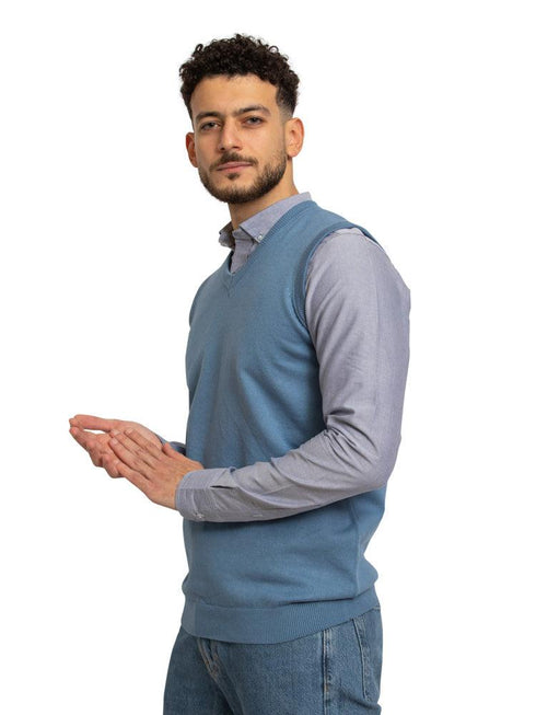 Blue V - neck Knit Vest - Khotwh