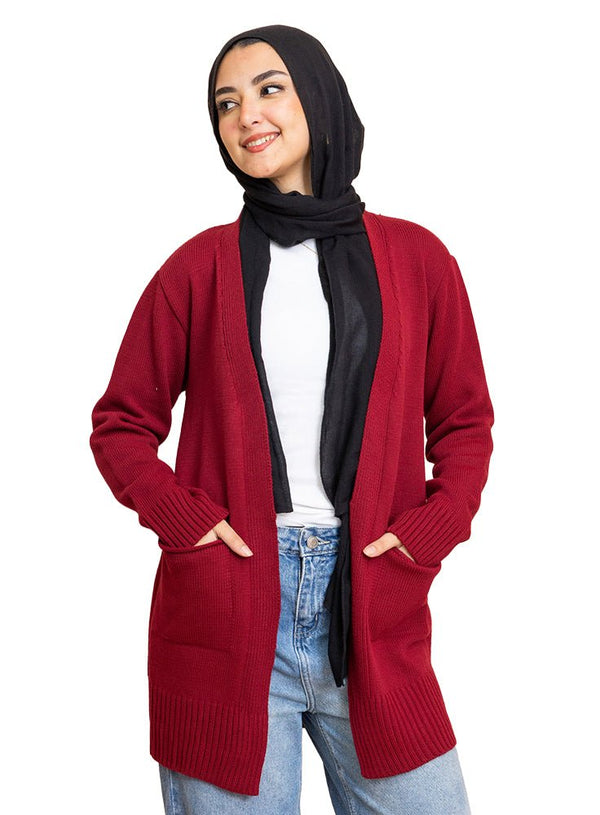 Brick Red Andy - Basic Pocket Cardigan - Khotwh