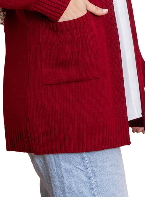 Brick Red Basic Pocket Cardigan - Khotwh