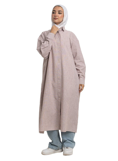 Brick Red - Design 1 Striped - Linen Dress Shirt - Khotwh