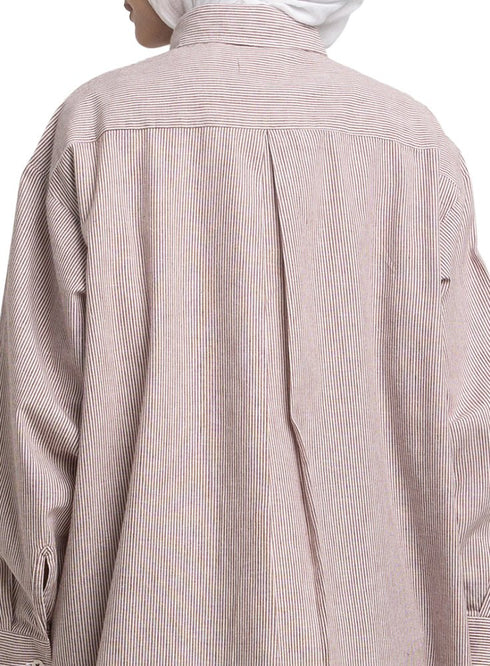 Brick Red - Design 1 Striped - Linen Dress Shirt - Khotwh