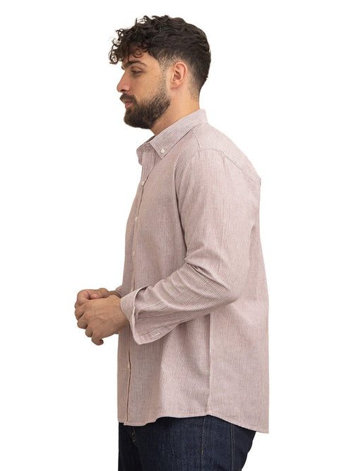 Brick Red-Design 1 Striped Linen Shirt - Khotwh