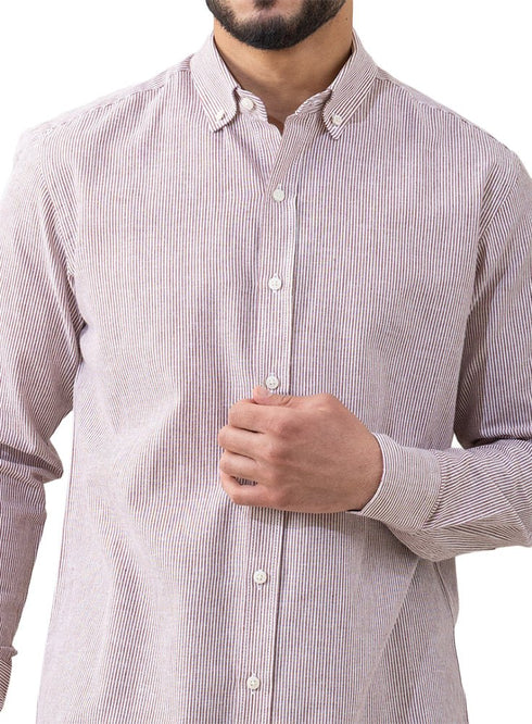 Brick Red - Design 1 Striped Linen Shirt - Khotwh