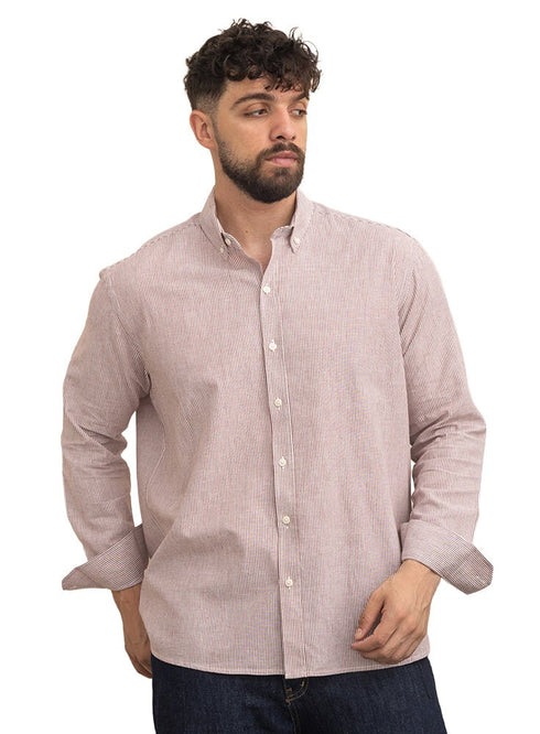 Brick Red-Design 1 Striped Linen Shirt - Khotwh