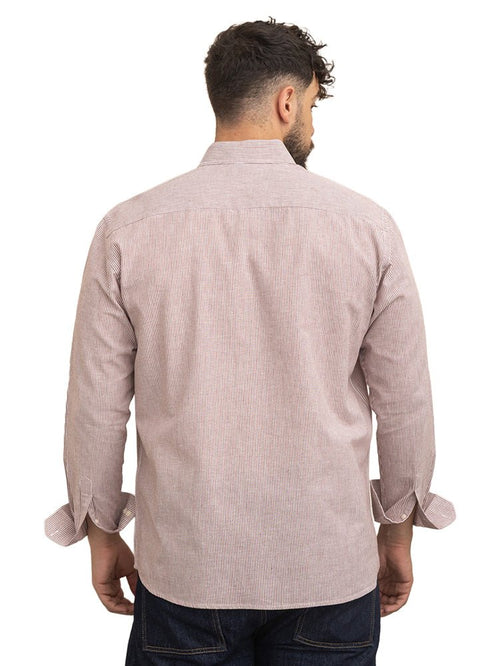 Brick Red-Design 1 Striped Linen Shirt - Khotwh
