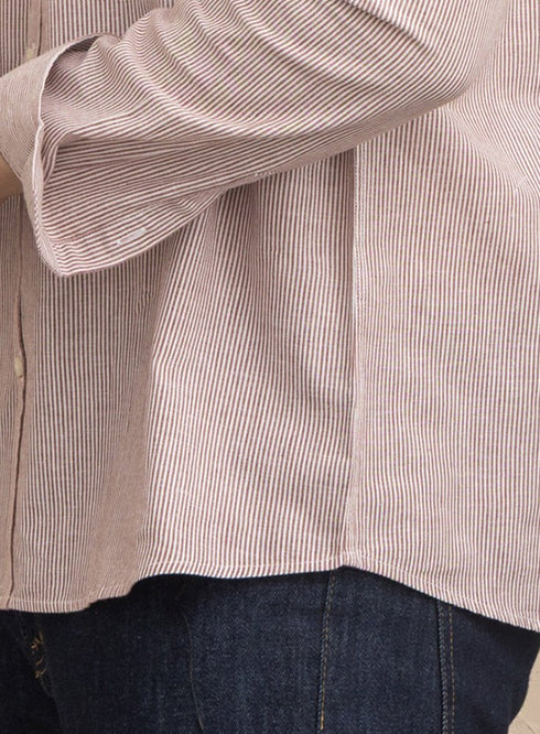 Brick Red-Design 1 Striped Linen Shirt - Khotwh