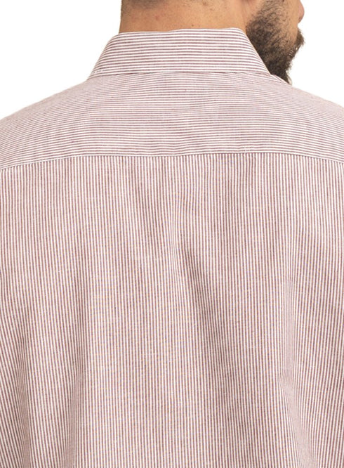 Brick Red-Design 1 Striped Linen Shirt - Khotwh