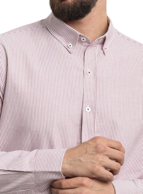Brick Red - Design 1 Striped Oxford Shirt - Khotwh