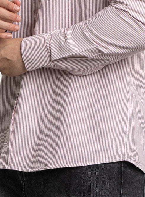 Brick Red - Design 1 Striped Oxford Shirt - Khotwh