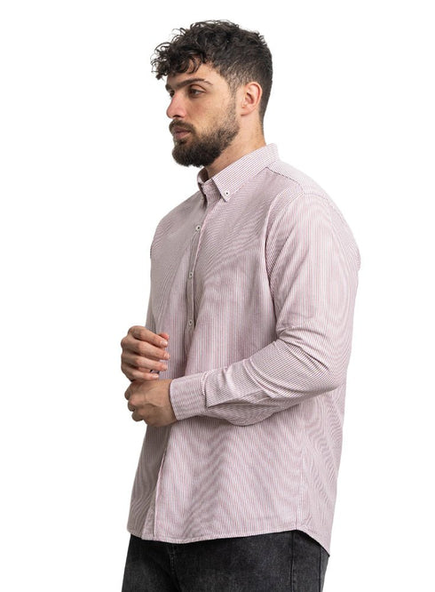 Brick Red - Design 1 Striped Oxford Shirt - Khotwh
