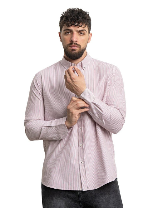 Brick Red - Design 1 Striped Oxford Shirt - Khotwh