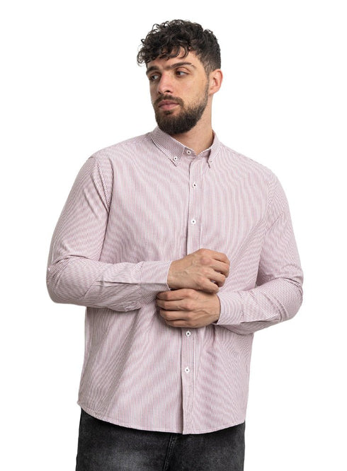 Brick Red - Design 1 Striped Oxford Shirt - Khotwh