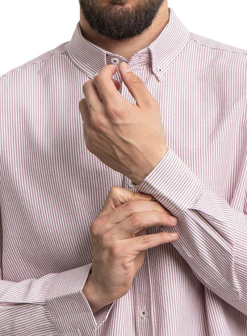 Brick Red - Design 1 Striped Oxford Shirt - Khotwh