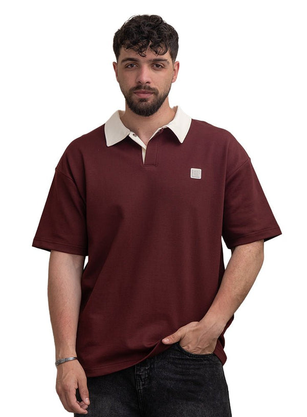 Brick Red Design 3015 NF - Polo Neck T-Shirt - Khotwh