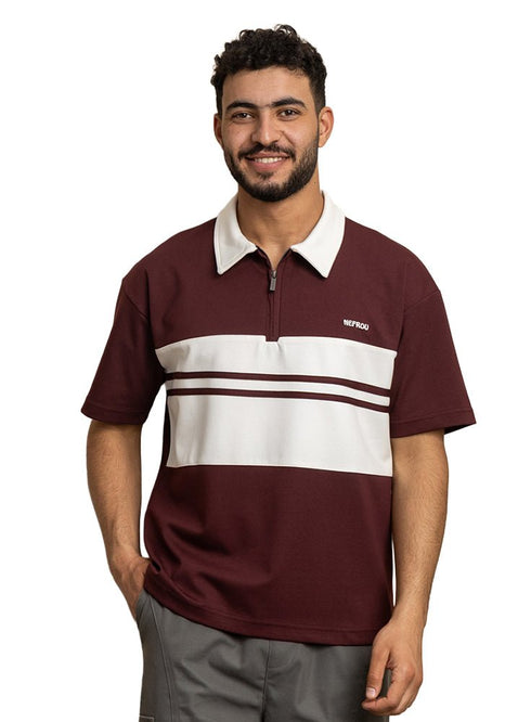Brick Red Design 3020 NF - Polo Neck T-Shirt - Khotwh