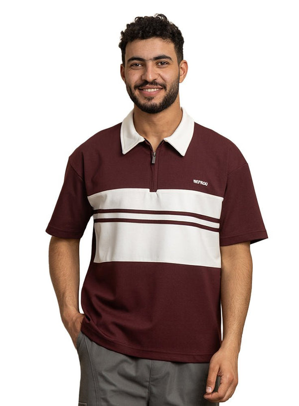 Brick Red Design 3020 NF - Polo Neck T-Shirt - Khotwh