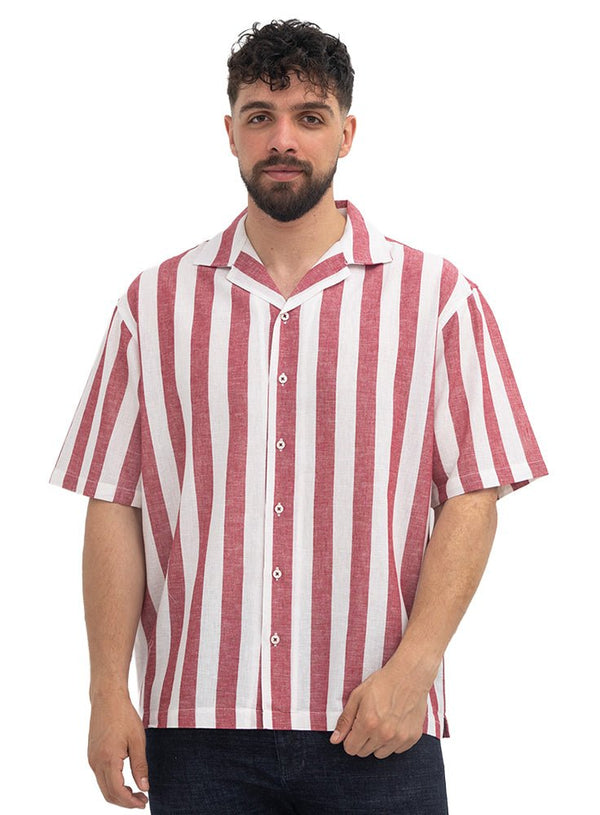 Brick Red - Design 6 Striped Tennis Collar Shirt - Khotwh