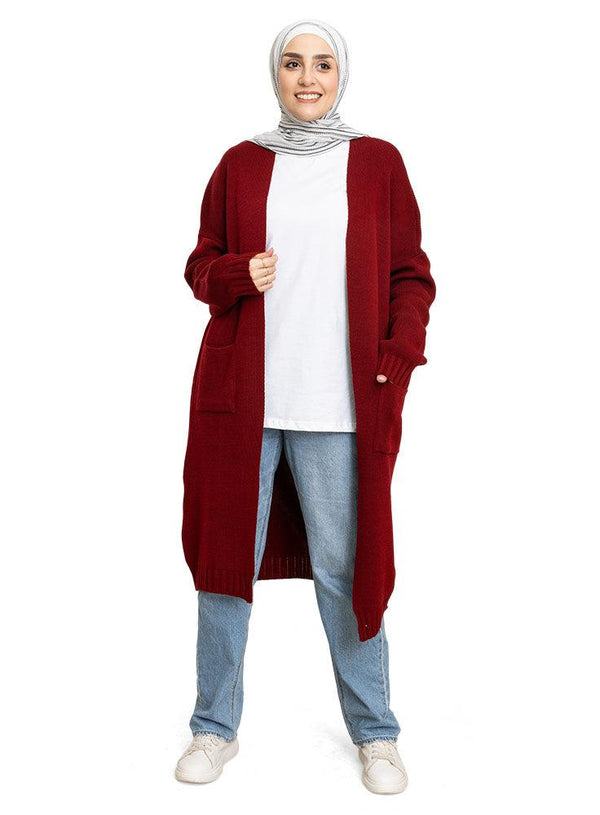 Brick Red E - Knit - Long Cardigan - Khotwh