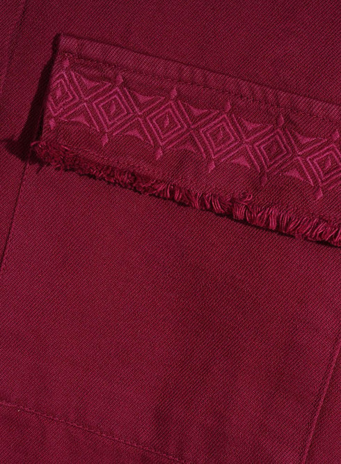 Brick Red Embroidered Gabardine Shirt - Khotwh