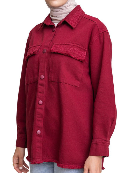 Brick Red Embroidered Gabardine Shirt - Khotwh