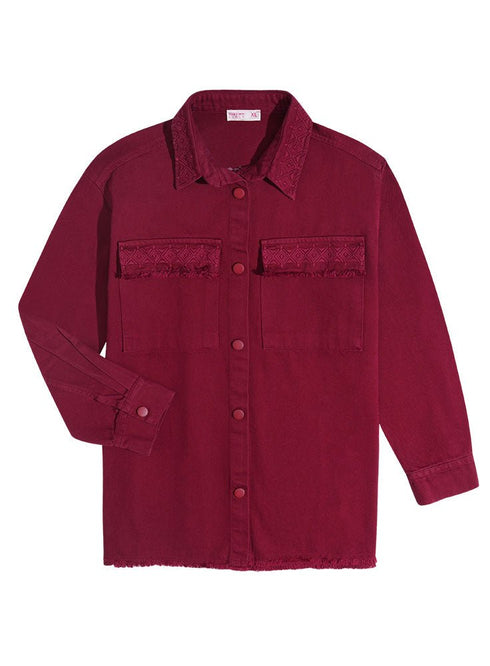 Brick Red Embroidered Gabardine Shirt - Khotwh