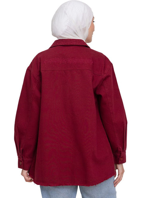 Brick Red Embroidered Gabardine Shirt - Khotwh