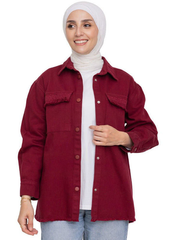 Brick Red Embroidered Gabardine Shirt - Khotwh