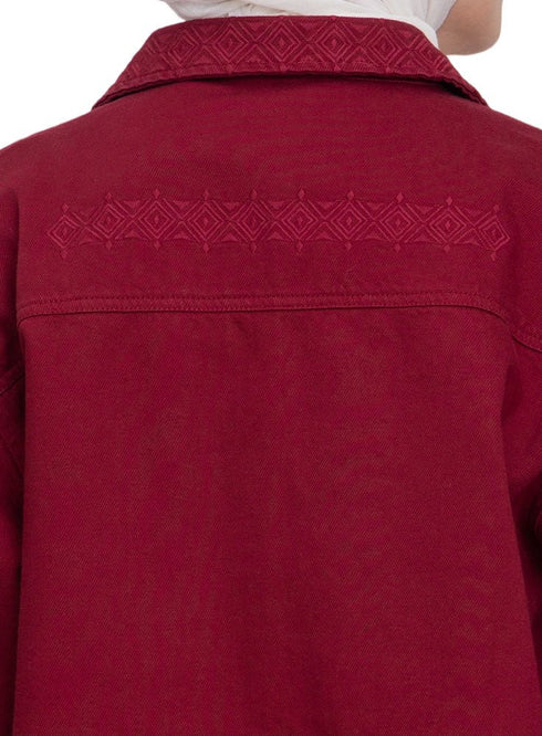Brick Red Embroidered Gabardine Shirt - Khotwh