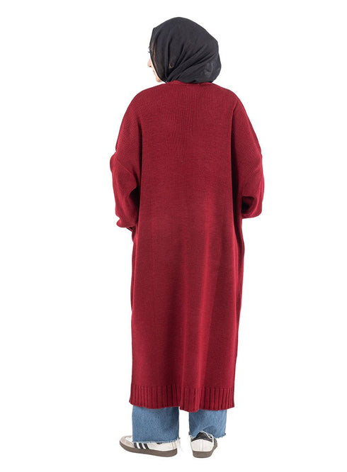 Brick Red Knitted - Long Cardigan - Khotwh
