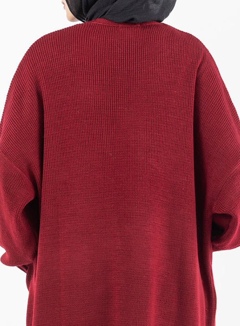 Brick Red Knitted - Long Cardigan - Khotwh