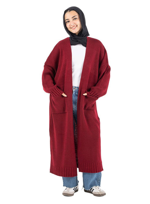 Brick Red Knitted - Long Cardigan - Khotwh