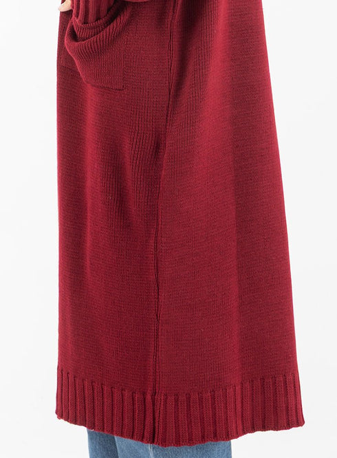 Brick Red Knitted - Long Cardigan - Khotwh