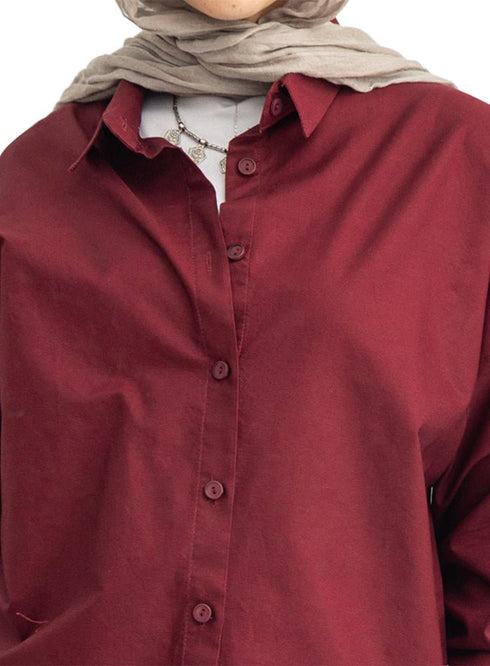 Brick Red Over Size Oxford Shirt - Khotwh
