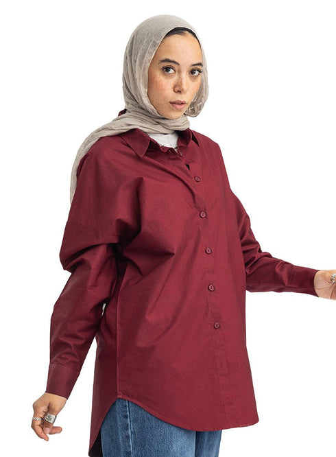 Brick Red Over Size Oxford Shirt - Khotwh