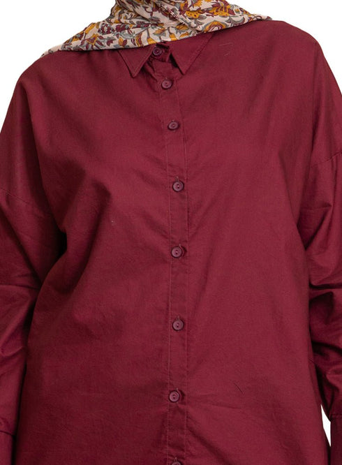 Brick Red Oxford Over Size Shirt - Khotwh
