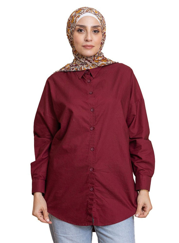 Brick Red Oxford Over Size Shirt - Khotwh