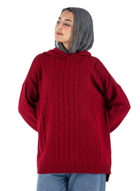 Brick Red plexus Hoodie Pullover - Khotwh
