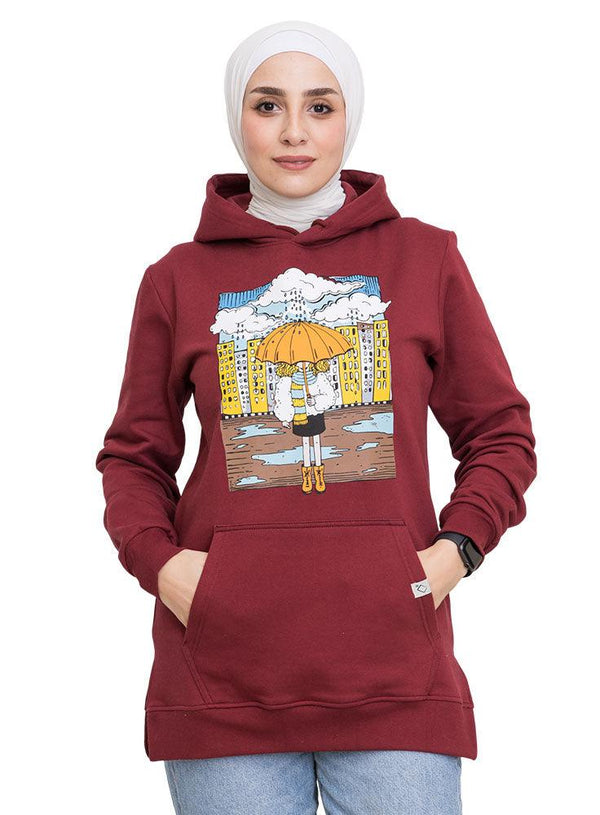 Brick Red Printed - HoodieV Design 64 - Khotwh